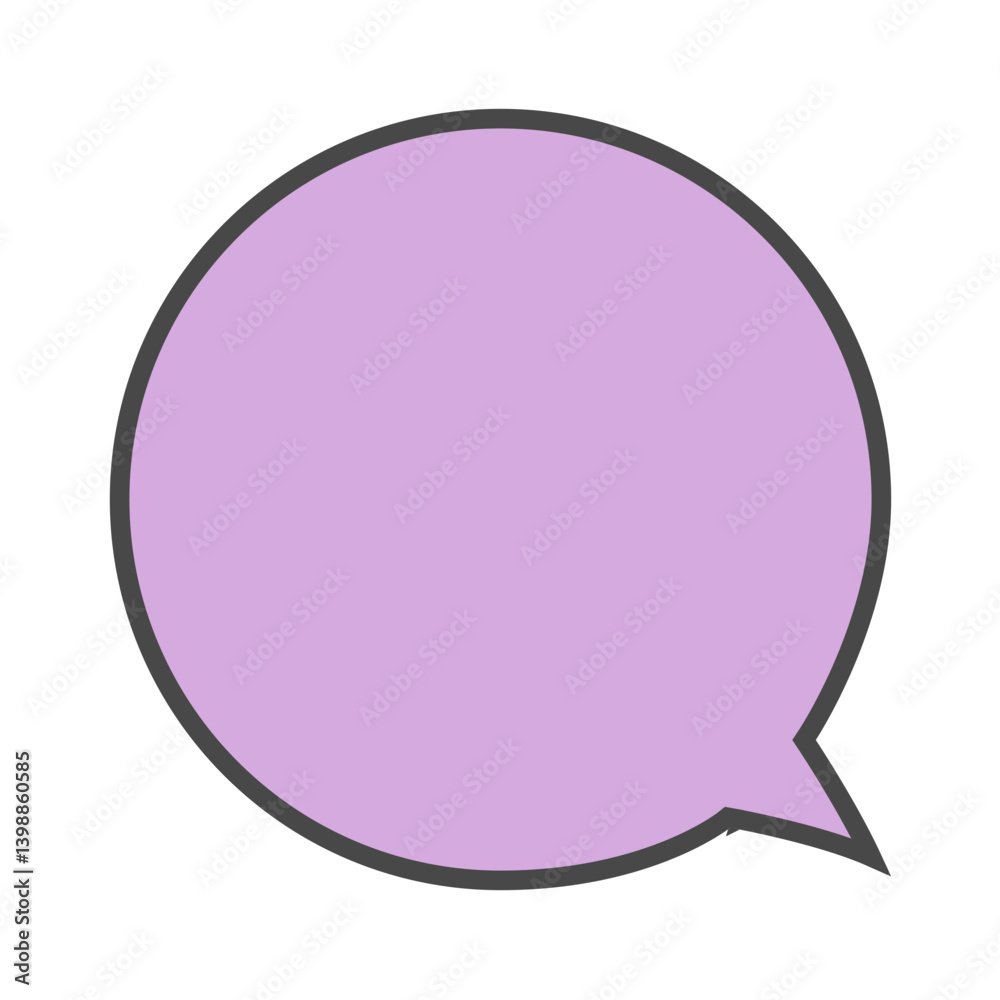 Speech bubble purple illustration with outline in blue background, Pop art comic text box element, Blank message box doodle Speech bubble purple illustration with outline in blue background, Pop art comic text box element, Blank message box doodle