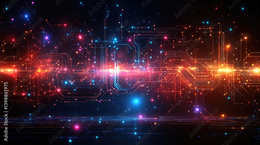 Obraz premium Glowing Circuit Board, Digital Network, Abstract Background