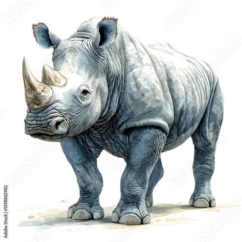 Rhinoceros, watercolor vector, isolated on a white background.