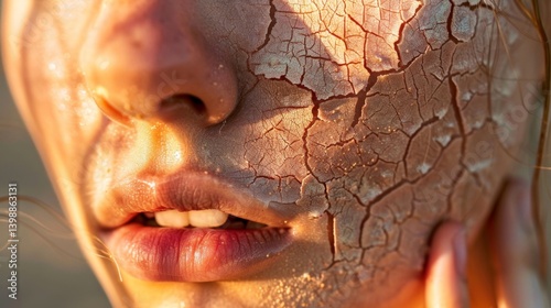 Close-up of dry cracked skin on face highlighting effects of dehydration and sun exposure