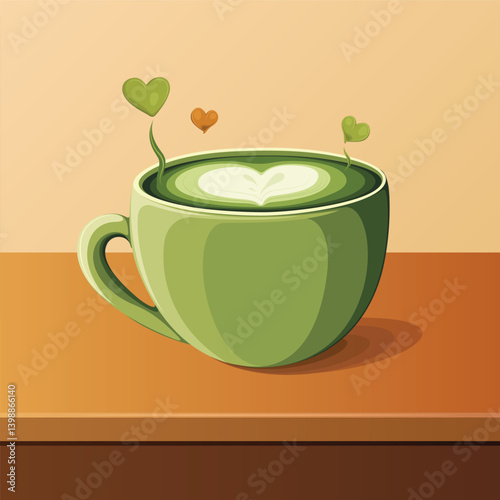 matcha green tea cup love sweet drink vector