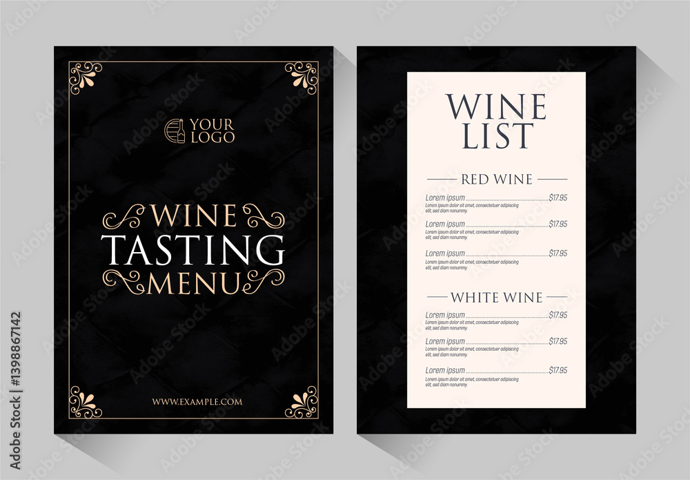 Black And White Elegant Wine Menu Design Stock Template | Adobe Stock