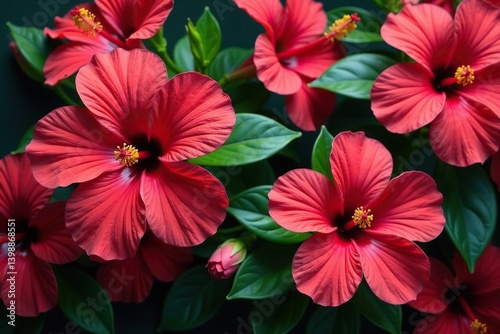 Bold, vibrant hibiscus blooms in a tropical, densely packed arrangement , background, hibiscus