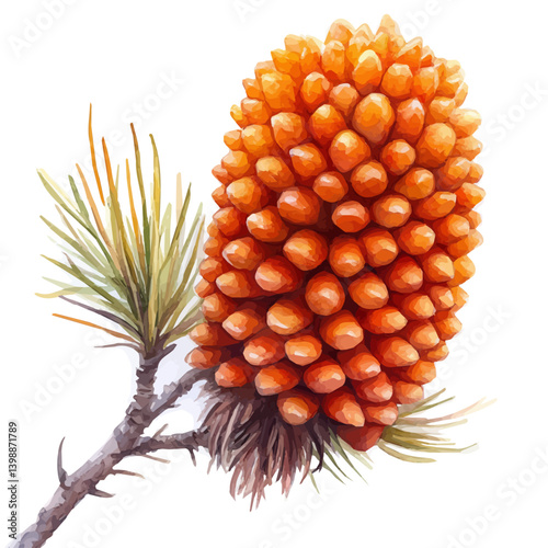 watercolor of Redhot Poker Branch, vector, isolated on a white background.