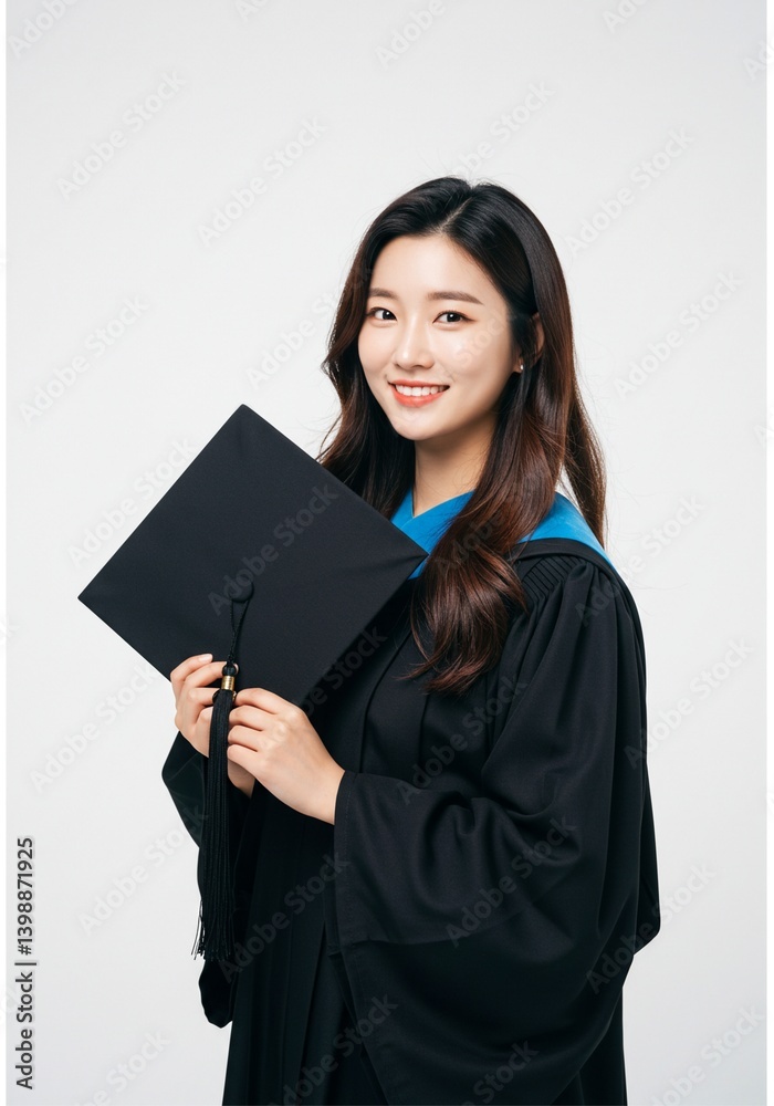 beautiful young asian woman wearing graduation gown happy face already finished education white background beautiful young asian woman wearing graduation gown happy face already finished education white background