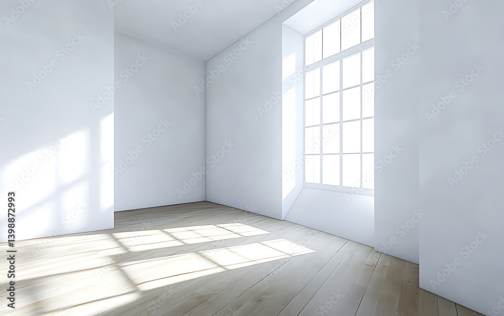 3D rendering of a modern interior design of a living room with a wooden floor and white walls, window side view, minimal style, home decor, interior decoration, decoration for house 3D rendering of a modern interior design of a living room with a wooden floor and white walls, window side view, minimal style, home decor, interior decoration, decoration for house