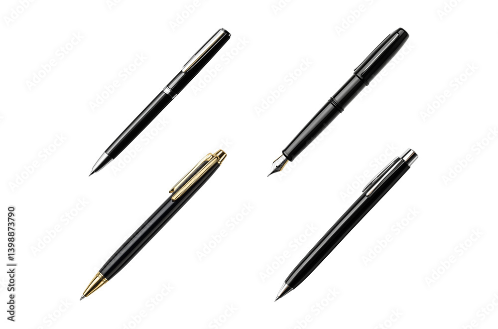 Assorted black ink pens for writing and office stationery Assorted black ink pens for writing and office stationery