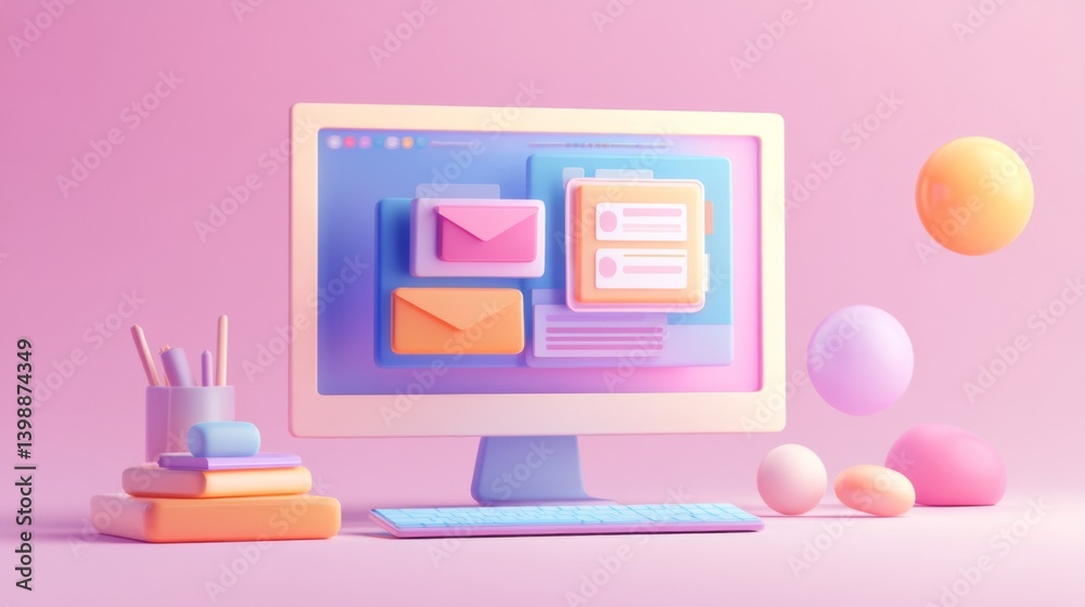 3D Web Vector Illustrations. Online concept. Computer with open pages. 3D Web Vector Illustrations. Online concept. Computer with open pages.