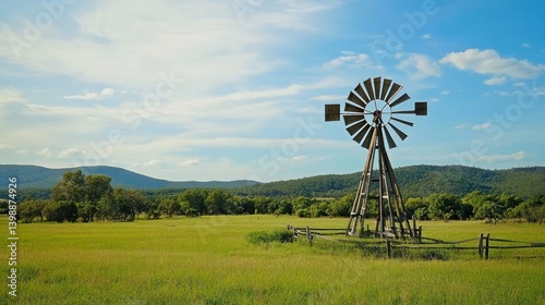 A wooden windmill standing in a green pasture, old-fashioned farming, --ar 16:9 --v 6.1 Job ID: 1883d886-82a1-4323-a995-1539d5912e7f