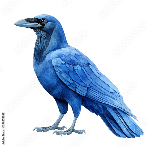 illustration of Raven, watercolor vector, isolated on a white background.