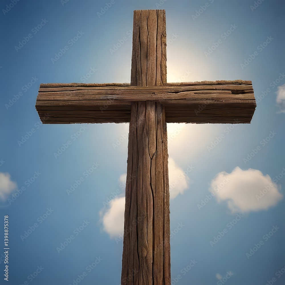 Fototapeta premium wooden cross on a blue sky background