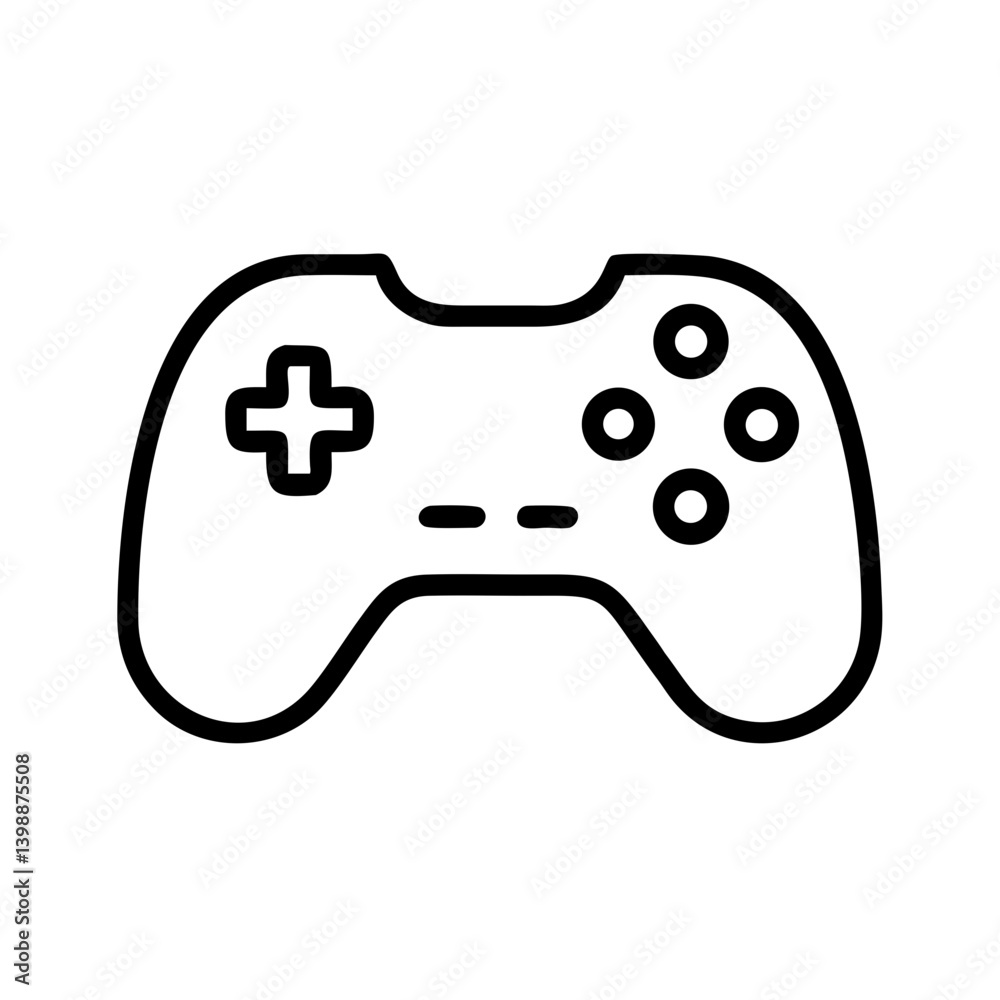 Black outline icon of video game controller with buttons and joystick design on white background for gaming and entertainment concept Black outline icon of video game controller with buttons and joystick design on white background for gaming and entertainment concept