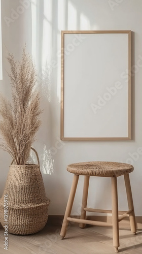 Minimalist Wooden Frame Mockup with Scandinavian Decor