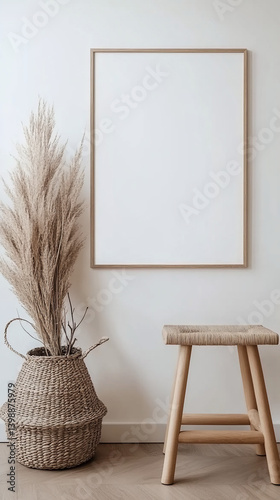 Minimalist Wooden Frame Mockup with Scandinavian Decor