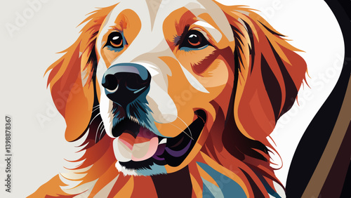 Golden Retriever looking at camera calmly in pop art style — friendly dog stock concept — pet food, vet clinics, lifestyle advertisers.