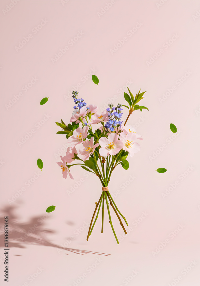 Small Bouquet of Blue and White Flowers on Pink Background Small Bouquet of Blue and White Flowers on Pink Background