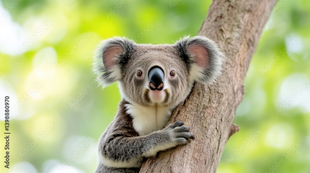 Obraz premium Koala clinging to tree in a forest