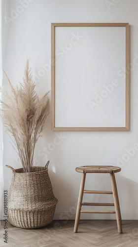 Minimalist Wooden Frame Mockup with Scandinavian Decor