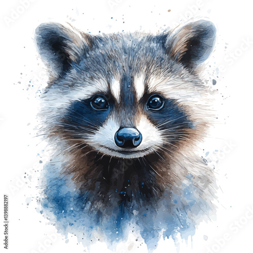 illustration of Raccoon, watercolor vector, isolated on a white background.