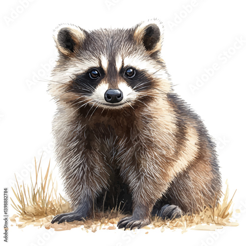 illustration of Raccoon Dog, watercolor vector, isolated on a white background.