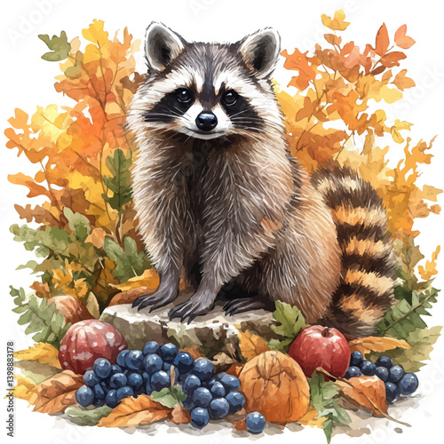 illustration of Raccoon Dog, watercolor vector, isolated on a white background.