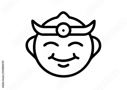 Cute icon with black line drawing. Ebisu. Smiling face.