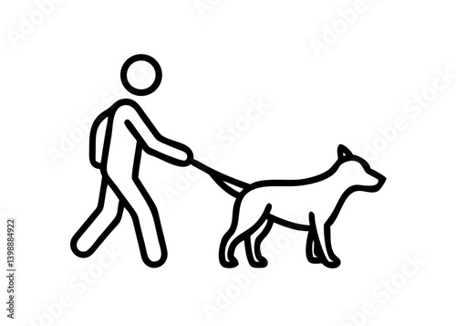 Cute icon with black line drawing, Dog walkers walking their dogs.