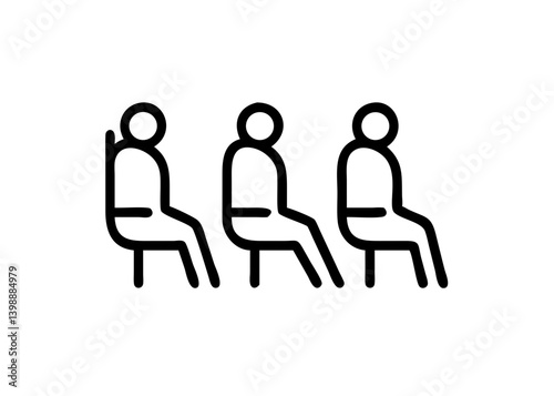 Pretty icons with black line drawings. People sitting side by side. A bus. A waiting room.