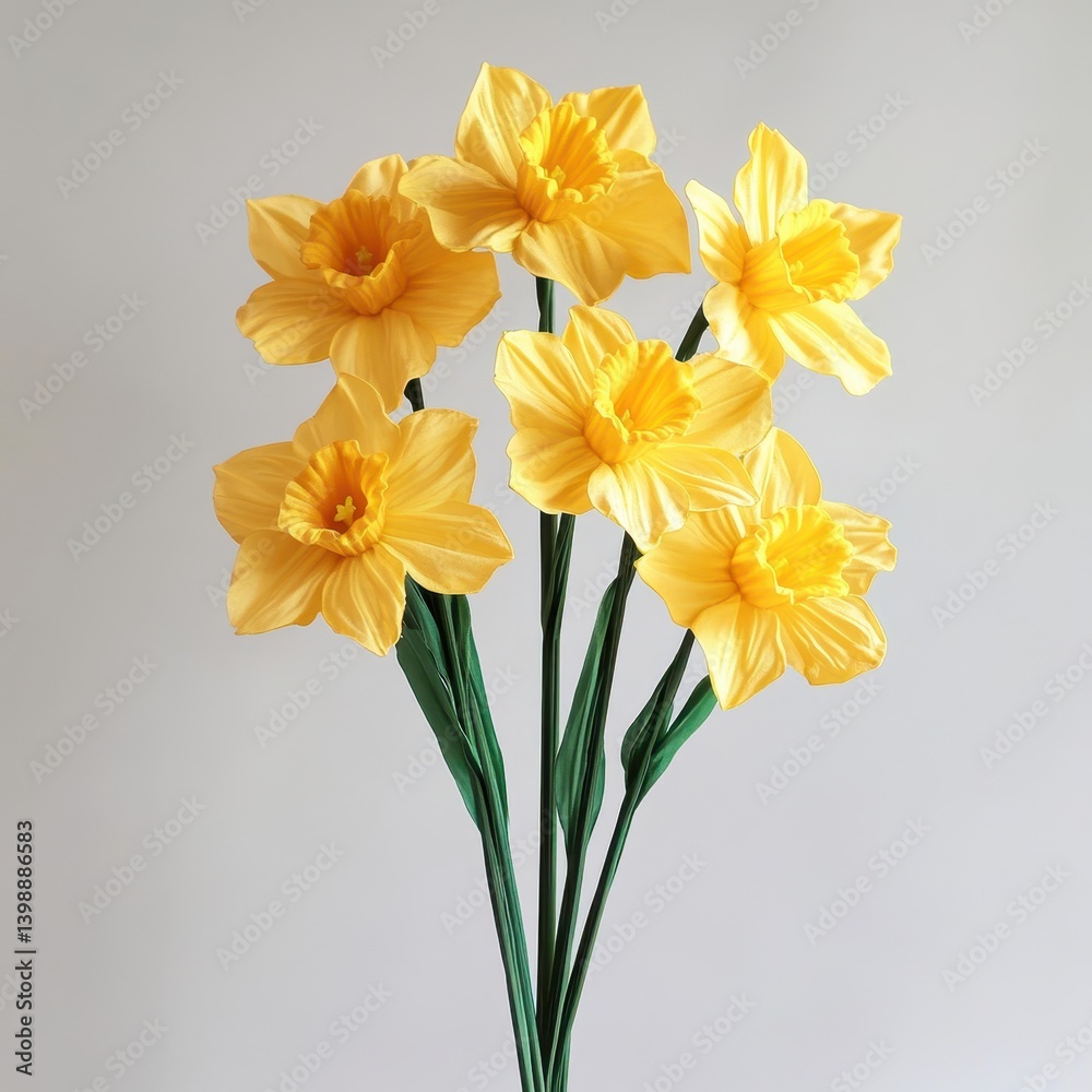 Fototapeta premium Yellow daffodils floral arrangement on white background