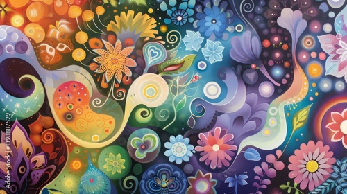 	
colorful background with waves and abstract shapes	
