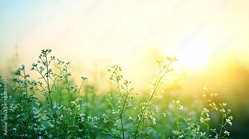 Obraz premium Sunrise In A Field Of White Flowers