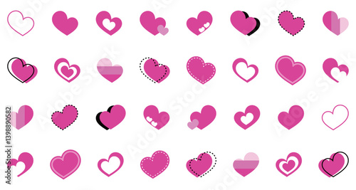 シンプルなハートマーク セット 桃色