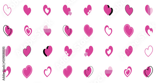 シンプルなハートマーク セット 桃色