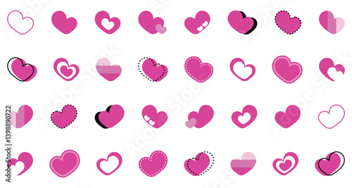 シンプルなハートマーク セット 桃色