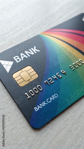 close-up color credit card on a gray background