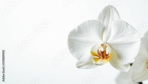 Delicate white orchid blossom on pure white backdrop, high resolution, bright