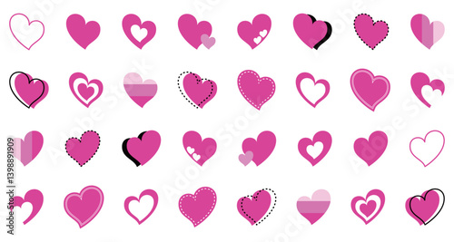 シンプルなハートマーク セット 桃色