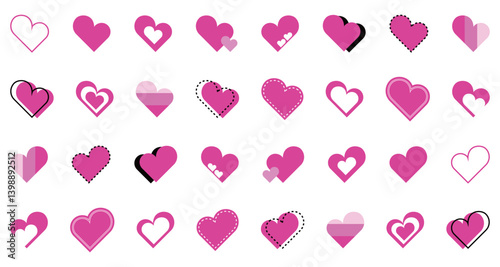 シンプルなハートマーク セット 桃色