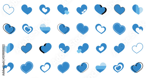 シンプルなハートマーク セット 青色