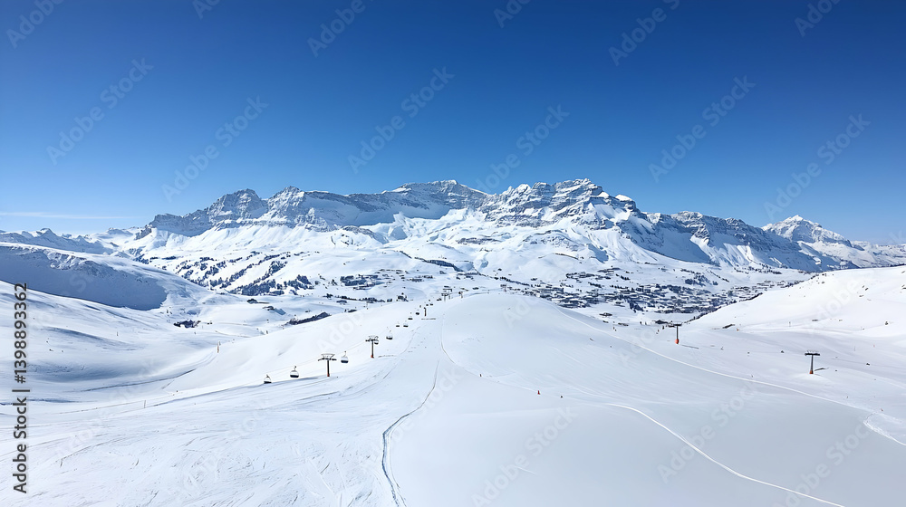 Snowy Mountain Range Panoramic View In Winter Snowy Mountain Range Panoramic View In Winter