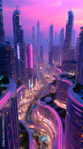 Neon Skyline Dreams: A Retro-Futuristic Cityscape at Dusk