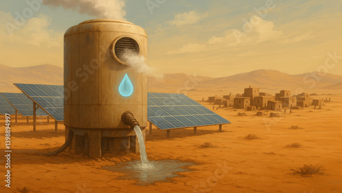 Atmospheric Water Generator in Desert Scene