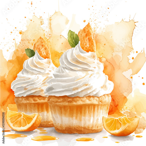 watercolor of Profiteroles, vector, isolated on a white background.