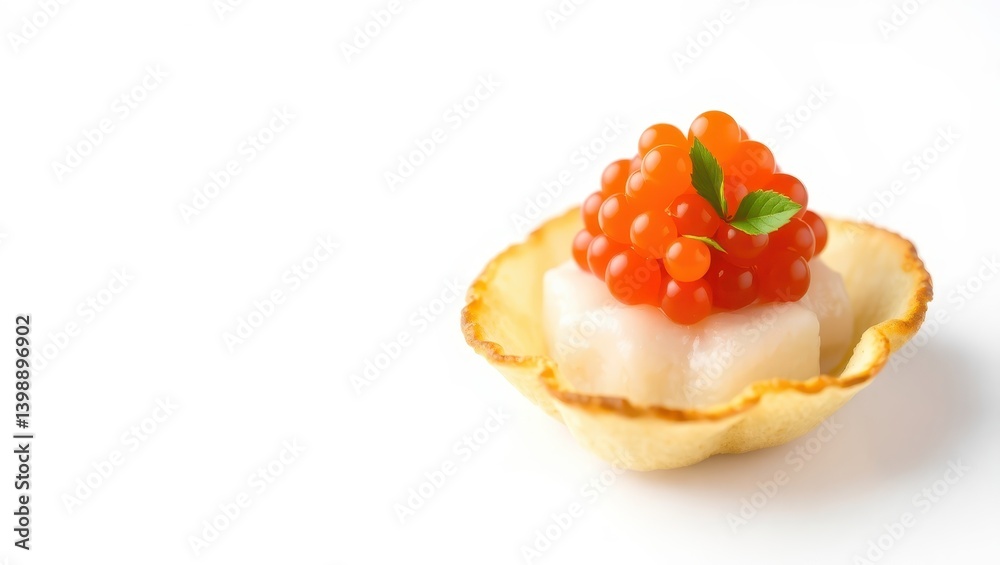 Gourmet Appetizer with Red Caviar and White Fish on Tart Shell