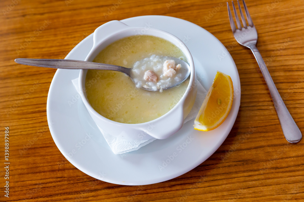 Traditional turkish chicken broth soup closeup Traditional turkish chicken broth soup closeup