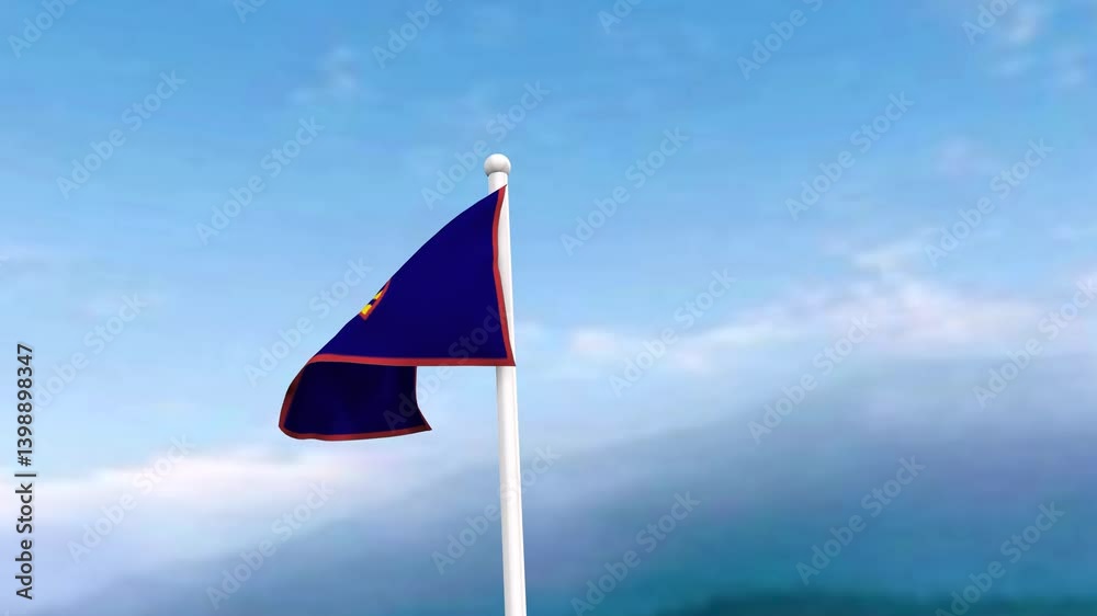 4k Footage of Guam flag in the wind, blue sky with a cinematic view, Guam flag waving in the wind with a drone shot sky background. It's the Perfect Loop national holiday and independence