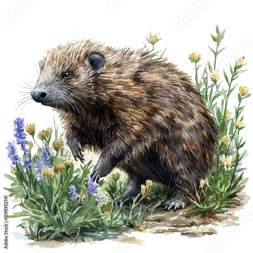 Porcupine, vector watercolor illustration, isolated on a white background.
