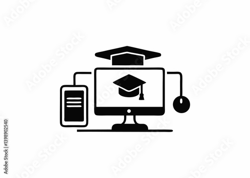 computer monitor graduation cap icon online educ