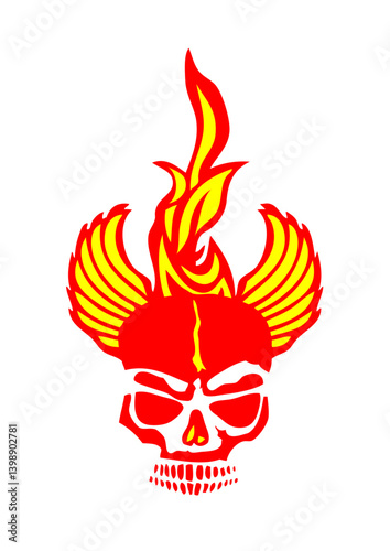 tete de mort flamme feu aile aille