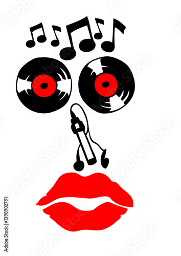 smiley disque 33 tours musique note cle sol bouche levre